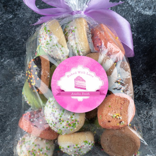 Wasserfarbener rosa Kuchen Elegant gebacken mit Li Runder Aufkleber (Von Creator hochgeladen)