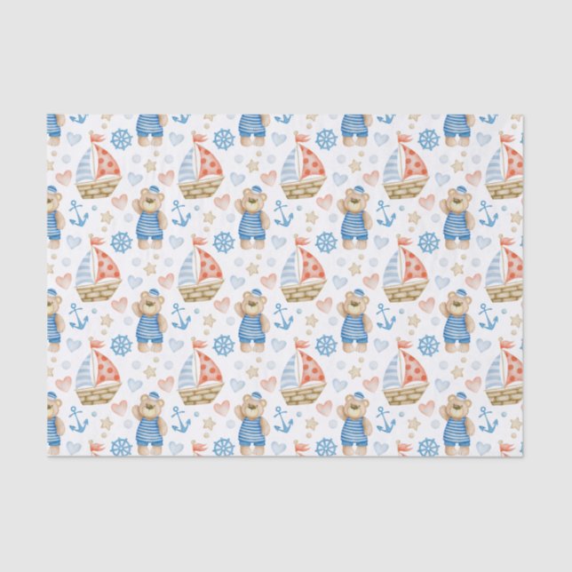 Wasserfarbener Sailboat Sailor Bär Seidenpapier (Vorderseite)