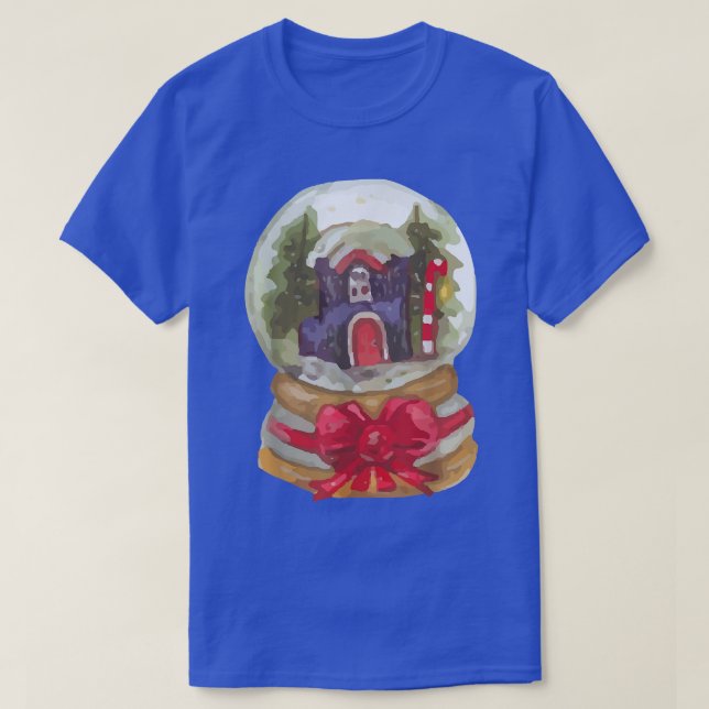 Wasserfarbener Schnee Globe Weihnachtsbaum Lichter T-Shirt (Design vorne)