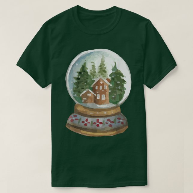 Wasserfarbener Schnee Globe Weihnachtsbaum Lichter T-Shirt (Design vorne)