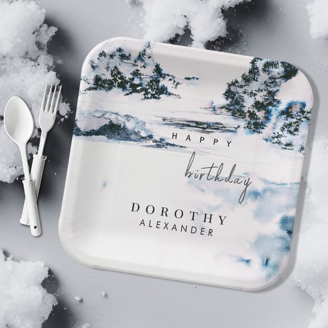 Wasserfarbener Schnee Wintermärchen Pappteller (Von Creator hochgeladen)