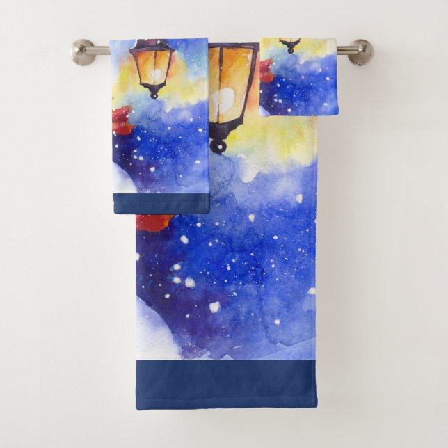 Wasserfarbener Schneemann Frohe Weihnachten Neujah Badhandtuch Set (Insitu)