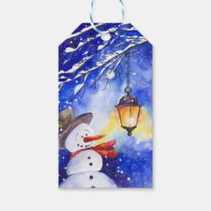 Wasserfarbener Schneemann Frohe Weihnachten Neujah Geschenkanhänger
