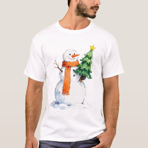 Wasserfarbener Schneemann mit einem Weihnachtsbaum T-Shirt