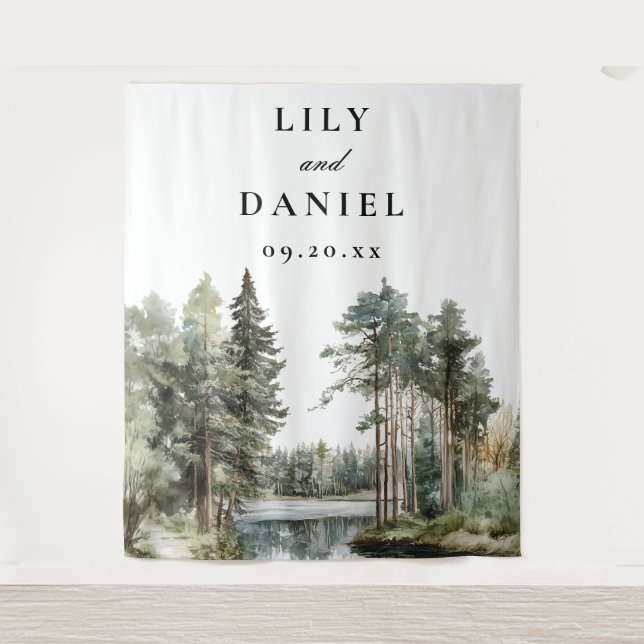 Wasserfarbener Seewald - Foto Hintergrund Wandteppich (Vorderseite)