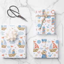 Wasserfarbener Segelbootbär