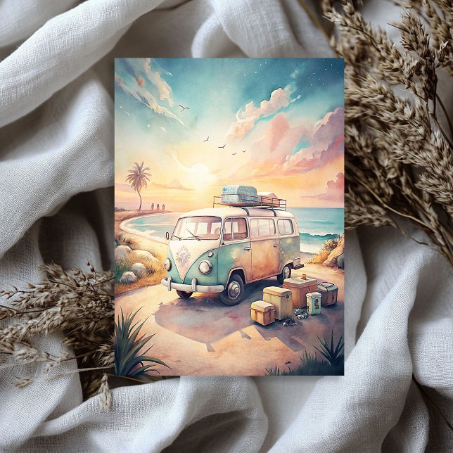 Wasserfarbener Sommerweg Tropischer Retrobus Seidenpapier (Watercolor summer travel tropical retro bus tissue paper)