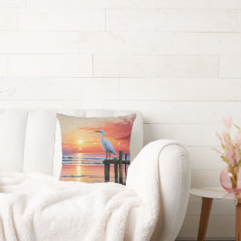 Wasserfarbener Sonnenaufgang mit Egret Kissen