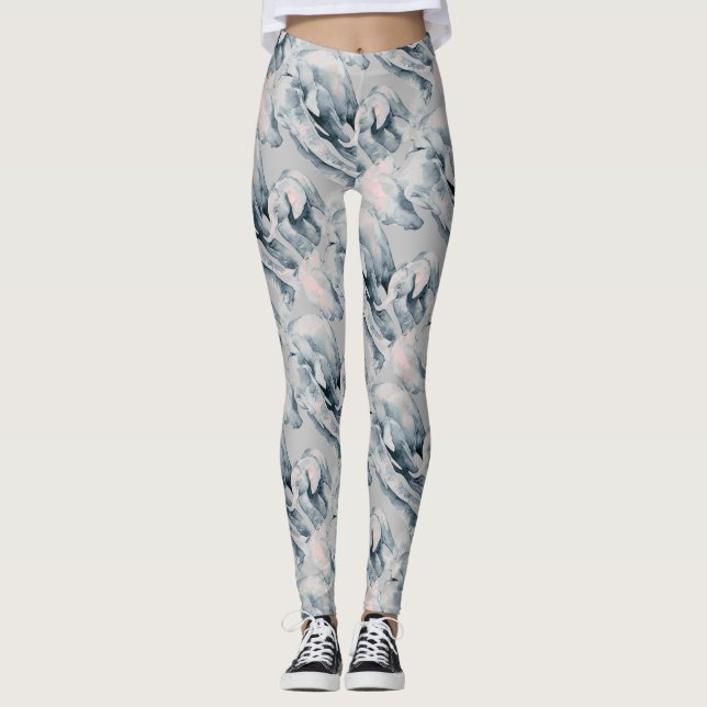 Wasserfarbener Spaß Elefant Süße Tier Art Leggings (Vorderseite)
