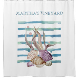 WASSERFARBENER STRAND MUSCHELN CORAL VACATION DUSCHVORHANG