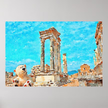 Wasserfarbener Teddybär in alten Ruinen