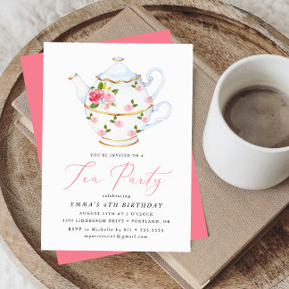 Wasserfarbener Tee Party Geburtstagsparty des Kind Einladung