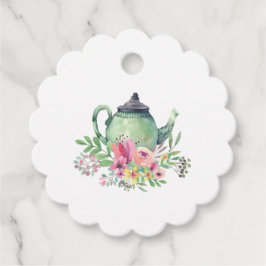 Wasserfarbener Teekessel und Blume Tee Party Geschenkanhänger