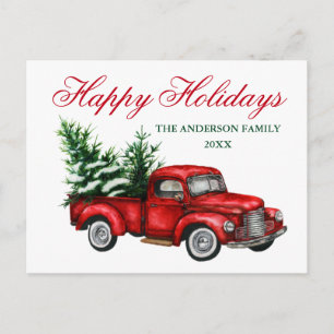 Wasserfarbener Vintager Truck Tree Happy Holidays Postkarte