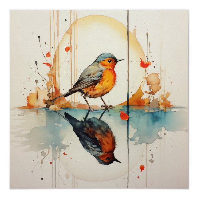 Wasserfarbener Vogel: Schöne Details im Minimalism Poster (Vorderseite)