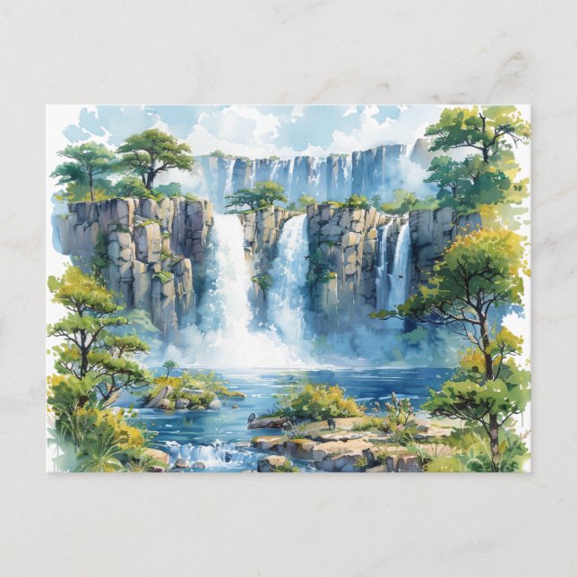 Wasserfarbener Wasserfall Victoria Falls 2 Naturel Postkarte (Vorderseite)