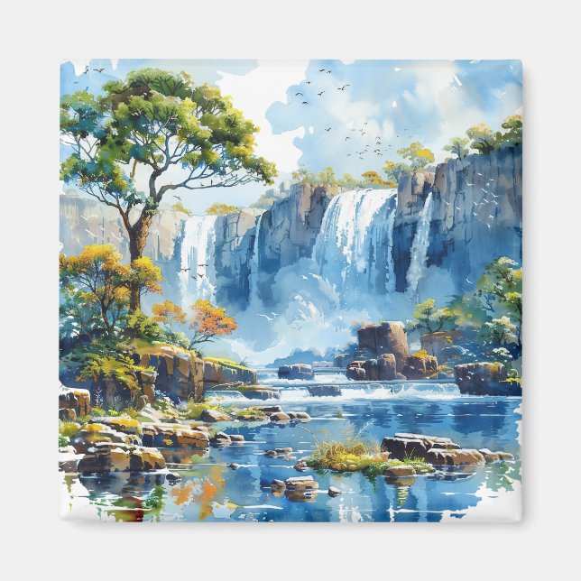 Wasserfarbener Wasserfall Victoria Falls Nature Magnet (Vorne)