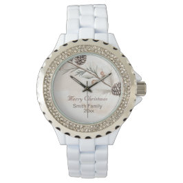 Wasserfarbener Weihnachtsbaum in neutraler Farbe Armbanduhr