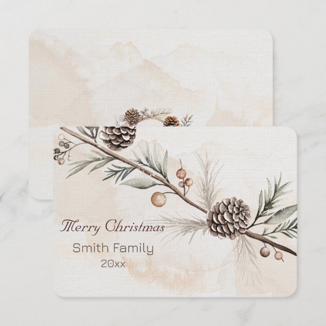 Wasserfarbener Weihnachtsbaum in neutraler Farbe Dankeskarte (Vorne/Hinten)