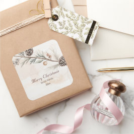 Wasserfarbener Weihnachtsbaum in neutraler Farbe Quadratischer Aufkleber