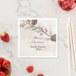 Wasserfarbener Weihnachtsbaum in neutraler Farbe Serviette