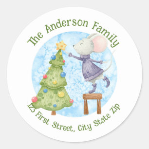 Wasserfarbener Weihnachtsbaum Niedliche Maus Grafi Runder Aufkleber