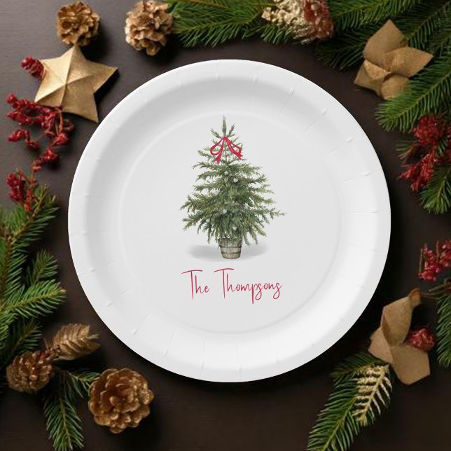 Wasserfarbener Weihnachtsbaum Personalisiert Pappteller (Christmas tree watercolor custom paper plate)