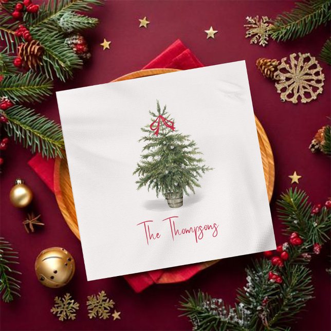Wasserfarbener Weihnachtsbaum Personalisiert Serviette (Christmas tree watercolor personalized napkin,)