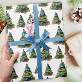 Wasserfarbener Weihnachtsbaum Schneeflocke Zeichne Geschenkpapier