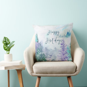 Wasserfarbener Winter Landschaft glückliche Ferien Kissen