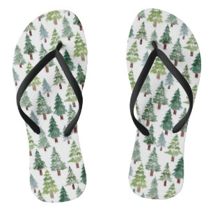 Wasserfarbener Winterwald mit rustikalem Pinienwa Flip Flops
