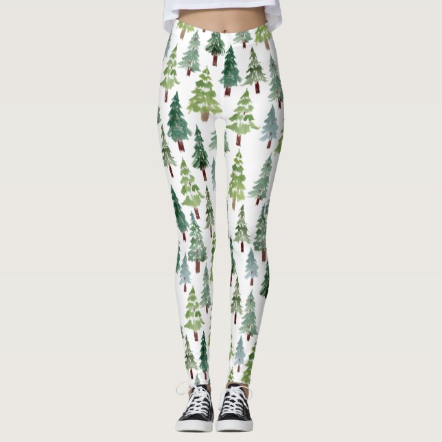  Wasserfarbener Winterwald mit rustikalem Pinienwa Leggings (Vorderseite)
