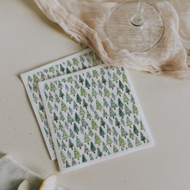 Wasserfarbener Winterwald mit rustikalem Pinienwal Serviette (Von Creator hochgeladen)