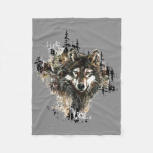 Wasserfarbener Wolf Bergsee-Zauber Fleecedecke