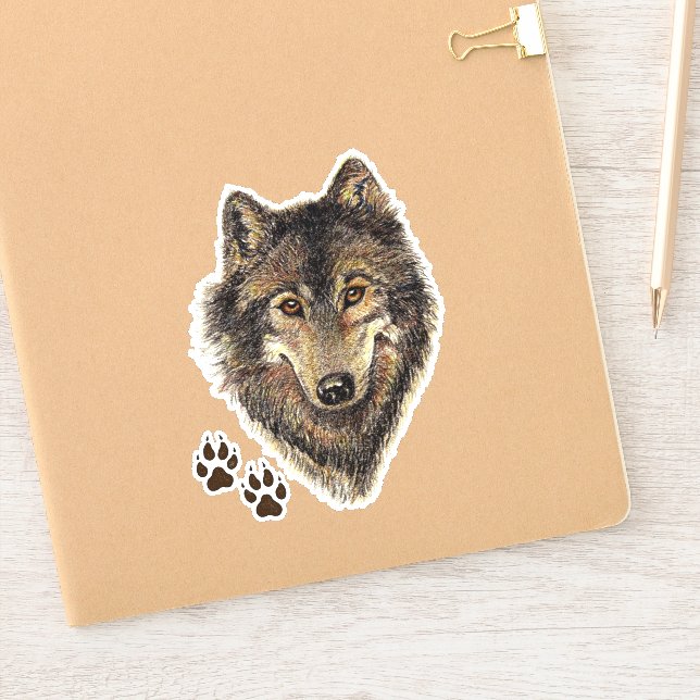 Wasserfarbener Wolf Wildtiere Art: Aufkleber (Notizbuch)