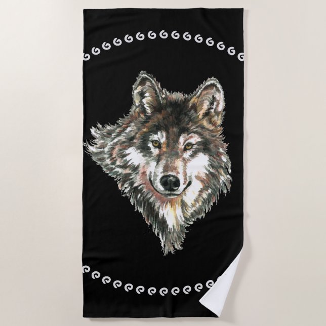 Wasserfarbener Wolf Wildtiere Art: Strandtuch (Vorderseite)
