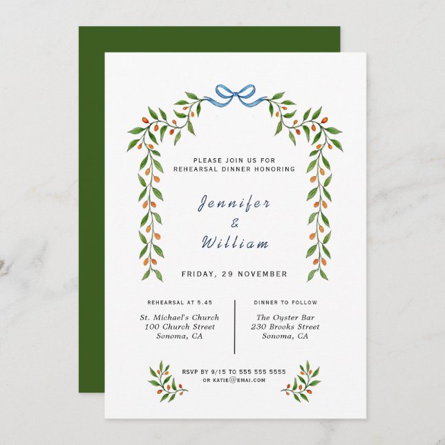 Wasserfarbener Zitrus und grüne Probe Abendessen Ankündigung (Vorne/Hinten)