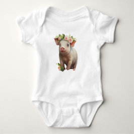 Wasserfarbenes Baby-Piglet mit Blume auf Kopf Baby Strampler