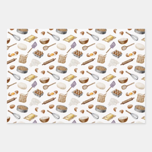 Wasserfarbenes Backmuster Geschenkpapier Set (Vorderseite 3)