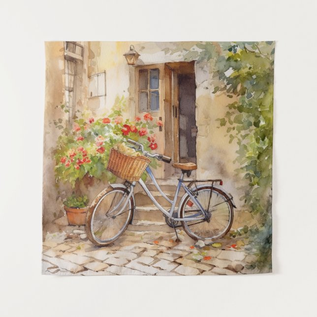 Wasserfarbenes Bicycle Art Tapestry Wandteppich (Vorderseite)