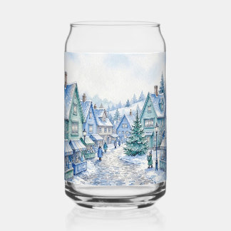 Wasserfarbenes Blau Grünes Weihnachtsdorf-Markt Dosenglas