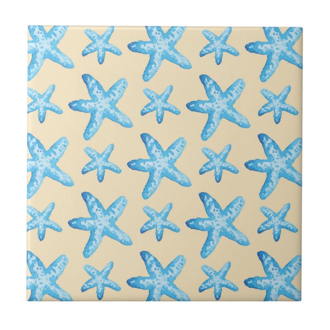 Wasserfarbenes Blau Seestern Muster Fliese (Vorderseite)