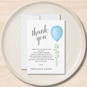 Wasserfarbenes Blaues Ballon-Baby-Shower Dankeskarte