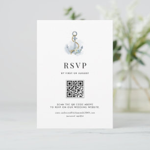 Wasserfarbenes blaues florales Anker nautischer QR RSVP Karte