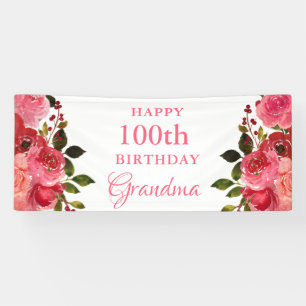 Wasserfarbenes Blumen 100. Geburtstags-Einladung Banner