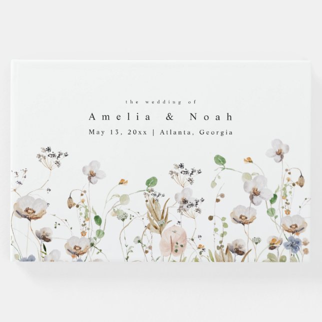 Wasserfarbenes Blumenblatt Hochzeitsbuch Gästebuch (Vorderseite)