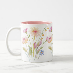 Wasserfarbenes Blumengarten-Tassendesign mit Zweif Zweifarbige Tasse