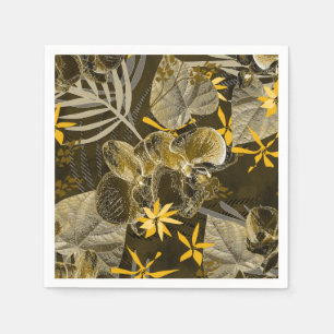 Wasserfarbenes blumengelb-braunes Muster. Serviette