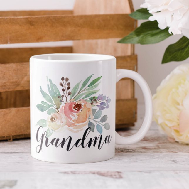 Wasserfarbenes Blumengranma Jumbo-Tasse (Personalized Floral Coffee My for Grandma or Mom)