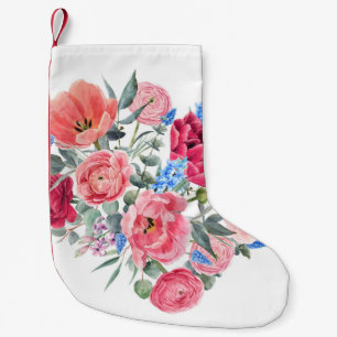 Wasserfarbenes Blumenherz, Frühlingsillustrierung. Kleiner Weihnachtsstrumpf